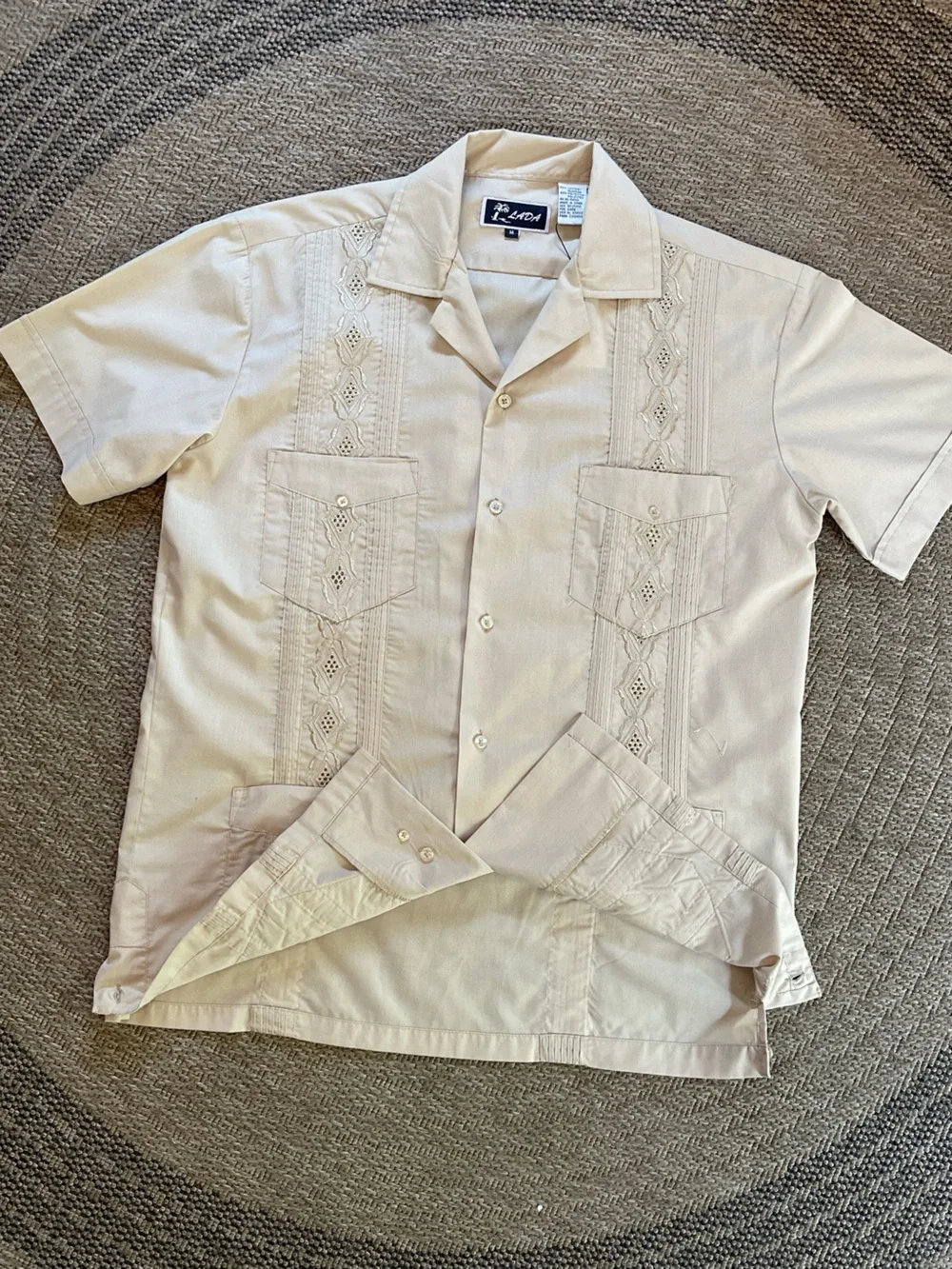 Lada beige short sleeve guayabera shirt Mexican Wedding shirt Cuban Camp